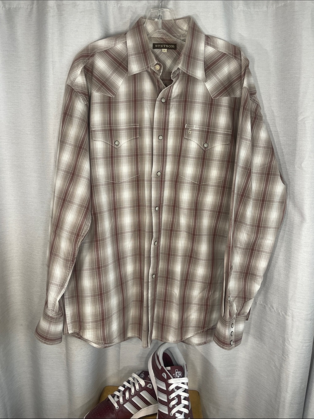 Vintage Stetson Men's Maroon Plaid Western Shirt